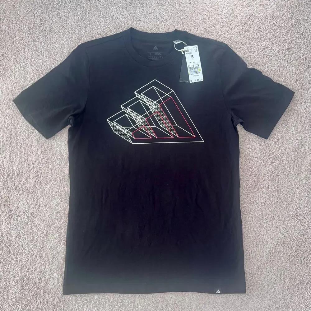 adidas Logo Tech Outline Graphic Tshirt Mens Small NEW JJ3866 black